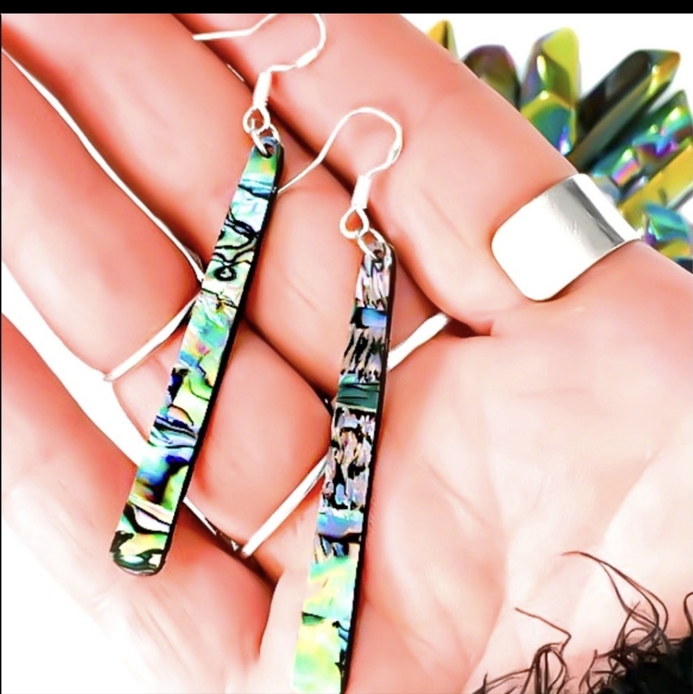 925 Sterling Silver Abalone Dangle Earrings